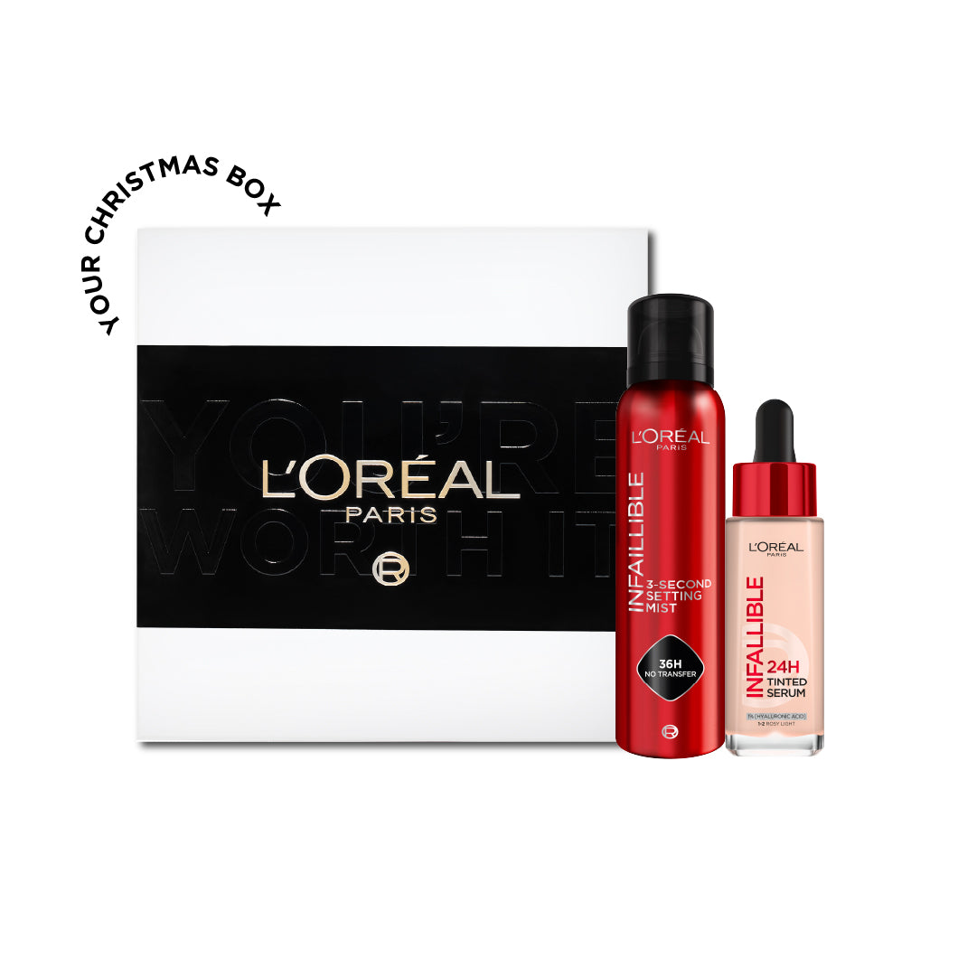 L'Oreal Paris Infallible 3-Second Setting Spray Mist + L'Oreal Paris Infallible 24H Tinted Serum 30ml + FREE Holiday L'Oreal Random box