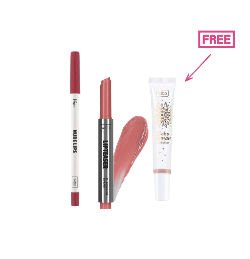 Wibo Million Dollar Lip Pencil + Wibo Lip Teaser Lip Balm + Free Wibo Highlighter
