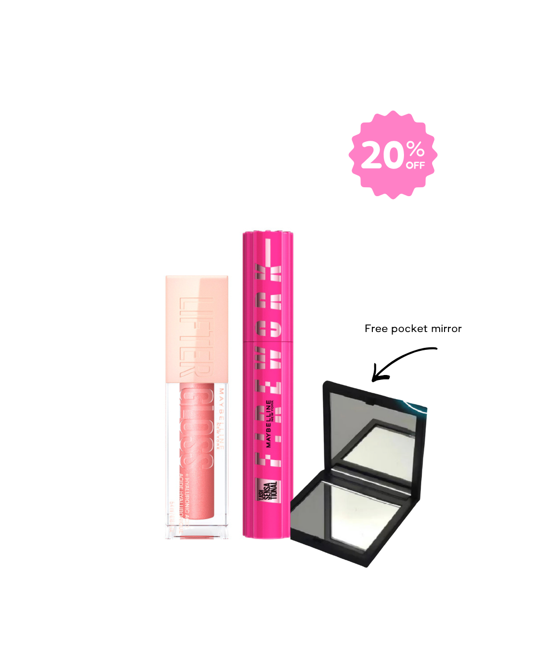 Maybelline Firework Mascara & Lifter Gloss Bundle At 20% Off + FREE Pocket mirror