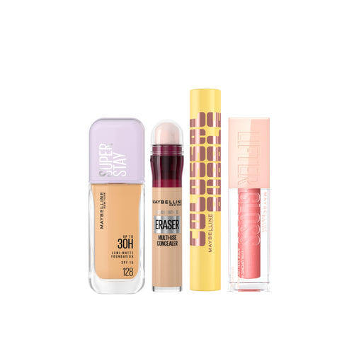 Maybelline Super Stay Up To 30H Lumi Matte Foundation +Maybelline  Instant Age Rewind Concealer + Maybelline Colossal Bubble Mascara + Maybelline Lifter Gloss