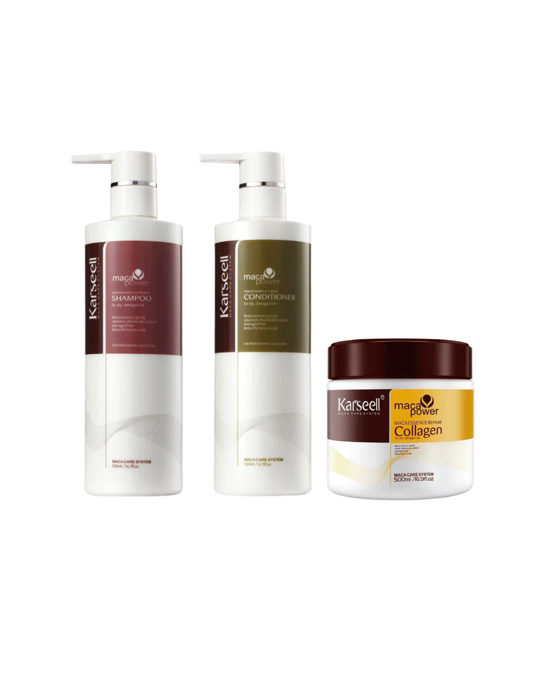 Karseell - Maca Power Conditioner 500 ML + Karseell - Maca Power Shampoo + Karseell Collagen Hair Treatment 500 ML