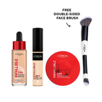 L'Oréal Paris Infallible 24H Tinted Serum + L'Oréal Paris Infallible Full Wear Waterproof Concealer + L'Oréal Paris Infaillible 24H Glow Loose Powder + Free Double Sided Brush