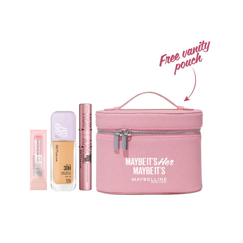 Maybelline Super Stay Up To 30H Lumi Matte Foundation + Maybelline Lifter Glaze + Maybelline Lash Sensational Sky High Mascara + FREE POUCH