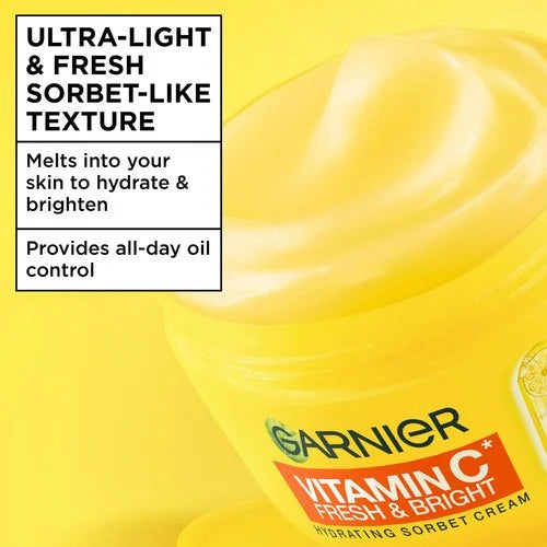 Garnier  Vitamin C* Fresh & Bright Hydrating Sorbet Cream Hydration, 48H - 4% [Vitamin C* + Niacinamide] l
