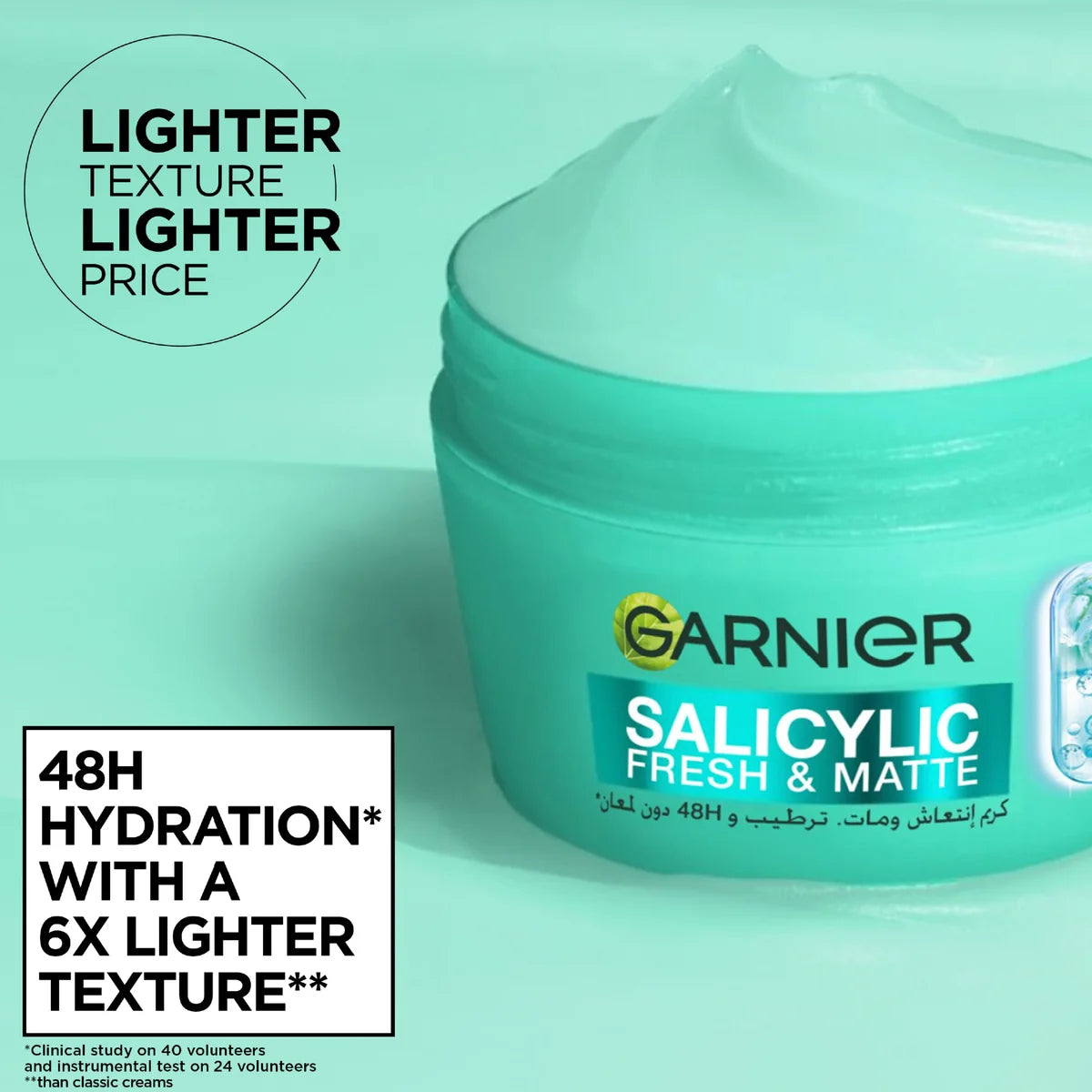 Garnier Salicylic Fresh & Matte Cream - Hydration, 48H Oil Free - 5% [Niacinamide + Salicylic Acid + Centella Asiatica] -