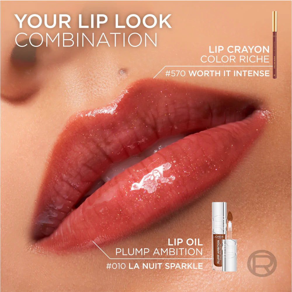 L'Oréal paris plump ambition hyaluron lip oil, 24hr hydration and volumizing shine