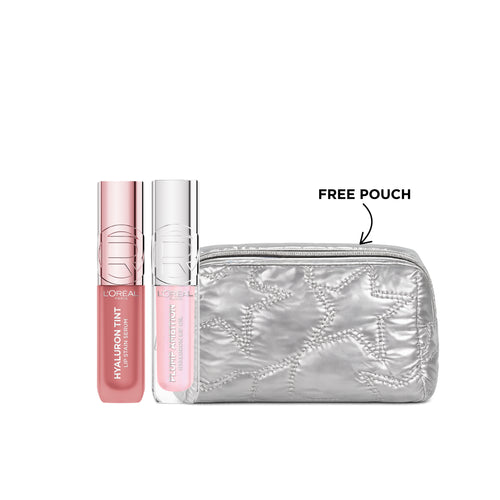 L'Oréal Paris Hyaluron Tint Lip Stain Serum + L'Oréal Paris Plump Ambition Hyaluron Lip Oil + Free Makeup Pouch
