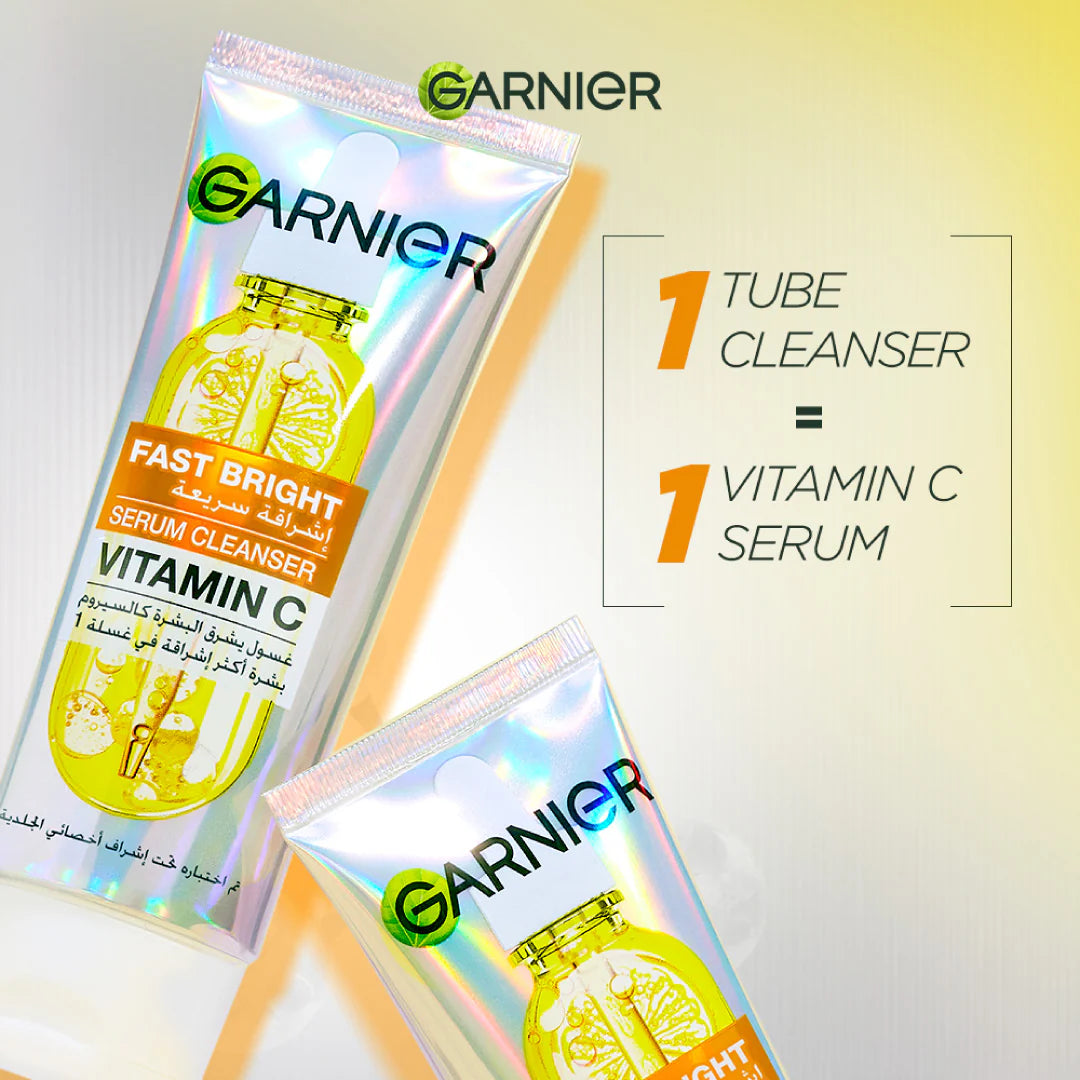Garnier Fast Bright Serum Cleanser Dual Action Foam Cleanser, Brightens in 1 Wash