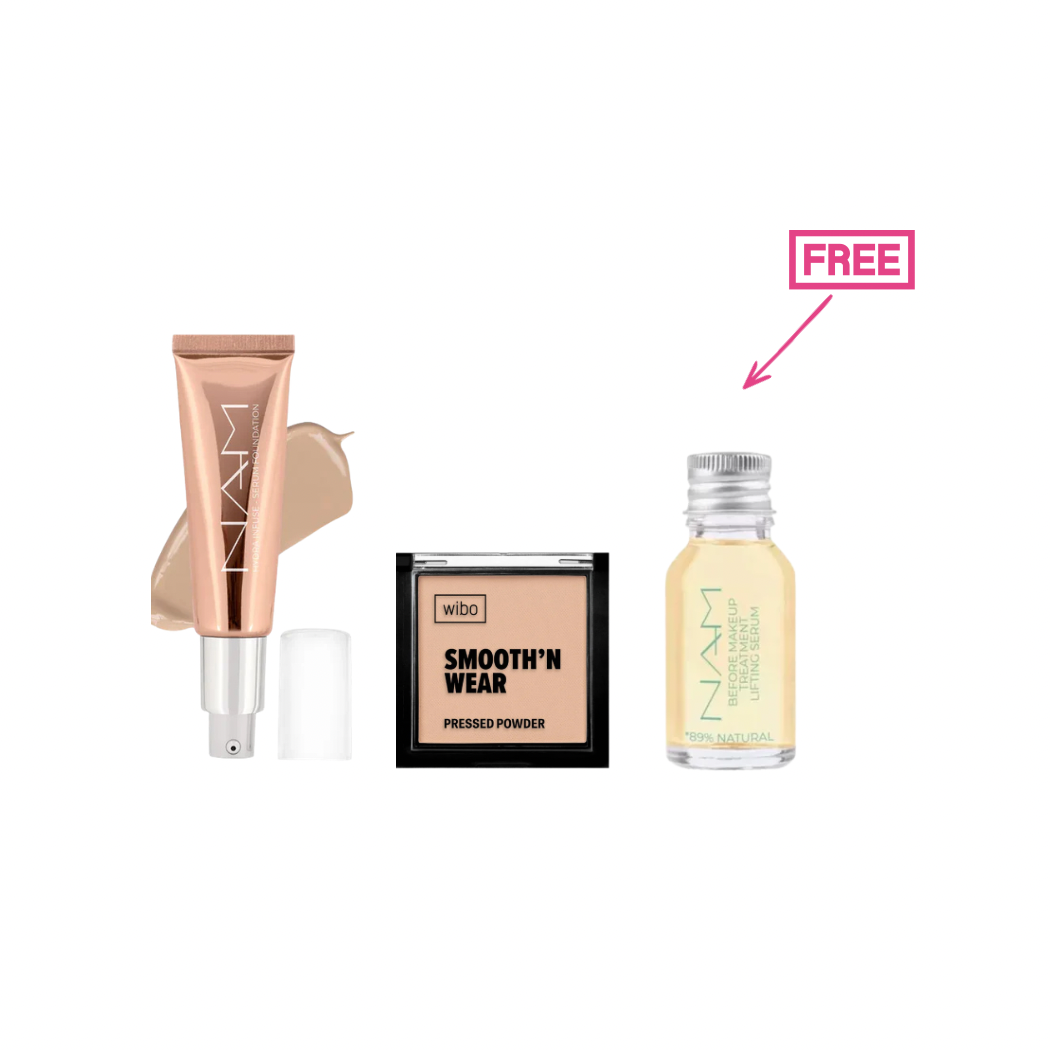 Wibo Nam Hydra Infuse Serum Foundation +Wibo Smooth'n Wear Powder + Free Wibo Nam Before Makeup Treatment Lifting Serum