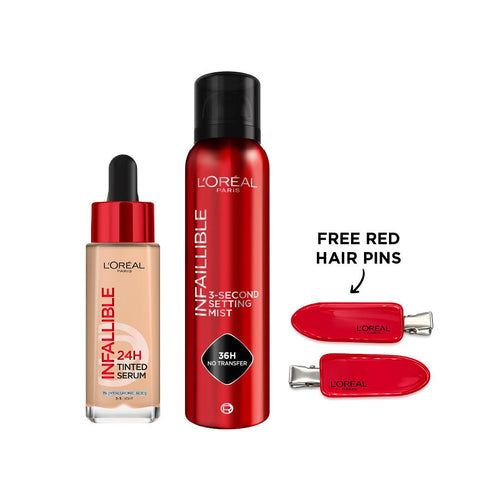 L'Oréal Paris Infallible 24H Tinted Serum  + L'Oréal Paris Infallible 3-Second Setting Spray Mist + Free Red Hair Pins