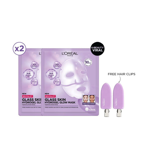X2 L'Oréal Paris Revitalift Filler Hydrogel Glow Mask Single Pack + Free Hair Clips