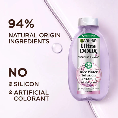 Garnier Ultra Doux Rice Water Infusion & Starch Shampoo For Long Hair, Smooth And Shine