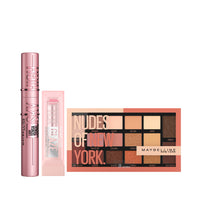 Maybelline Nudes of New York Eyeshadow Palette +  Maybelline New York Lash Sensational Sky High Mascara + Maybelline New York Lifter Glaze