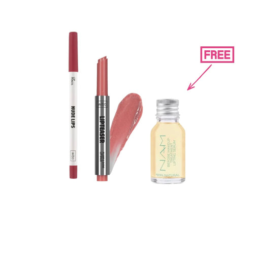 Wibo Lip Liner Pencil Nude Lips + Wibo Lip Teaser Lip Balm + Free Wibo Nam Before Makeup Treatment Lifting Serum