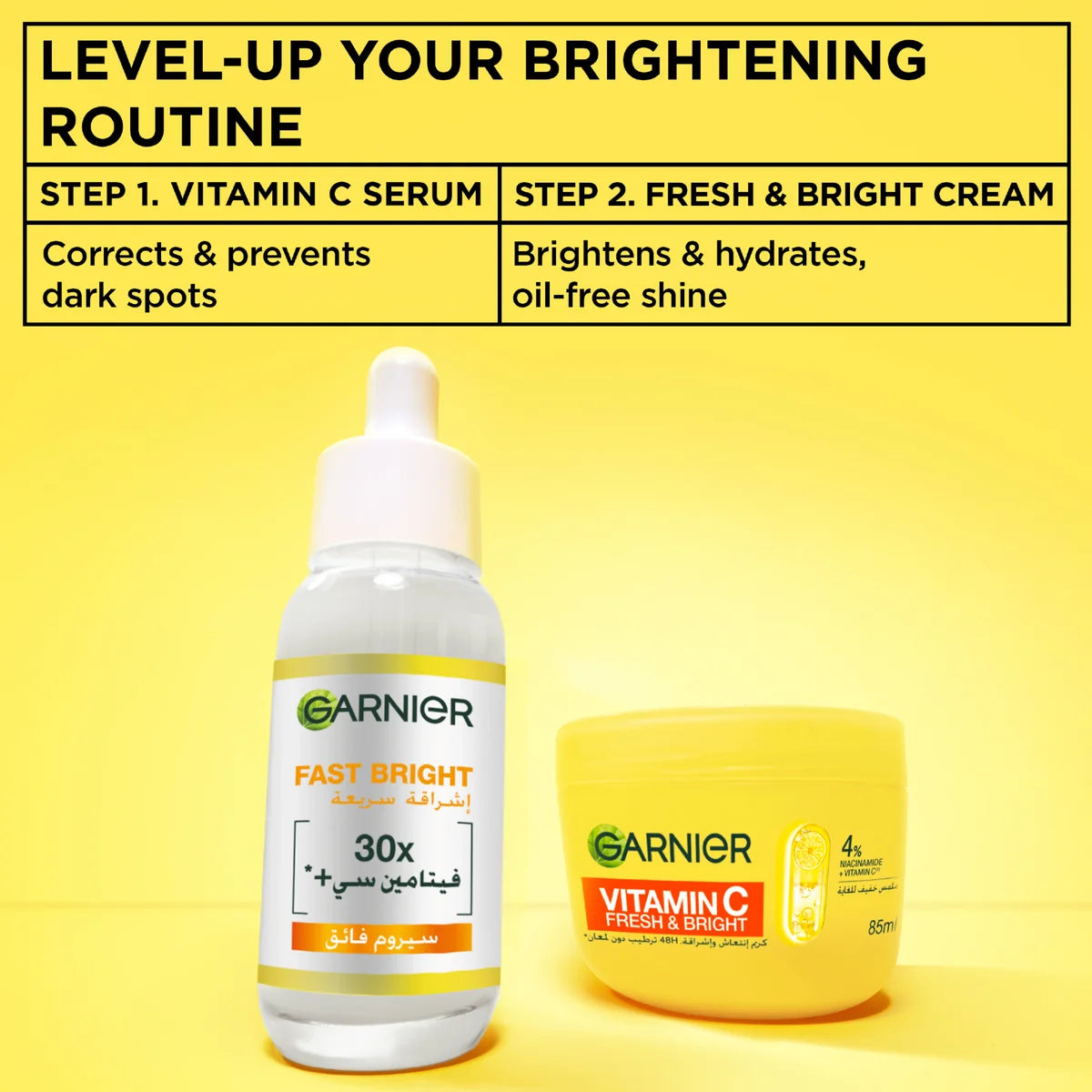 Garnier  Vitamin C* Fresh & Bright Hydrating Sorbet Cream Hydration, 48H - 4% [Vitamin C* + Niacinamide] l