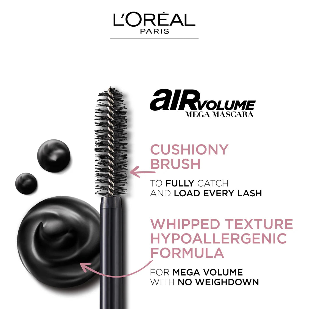 L’oreal paris air volume mega mascara washable air whipped formula lasting up to 24h- lightweight