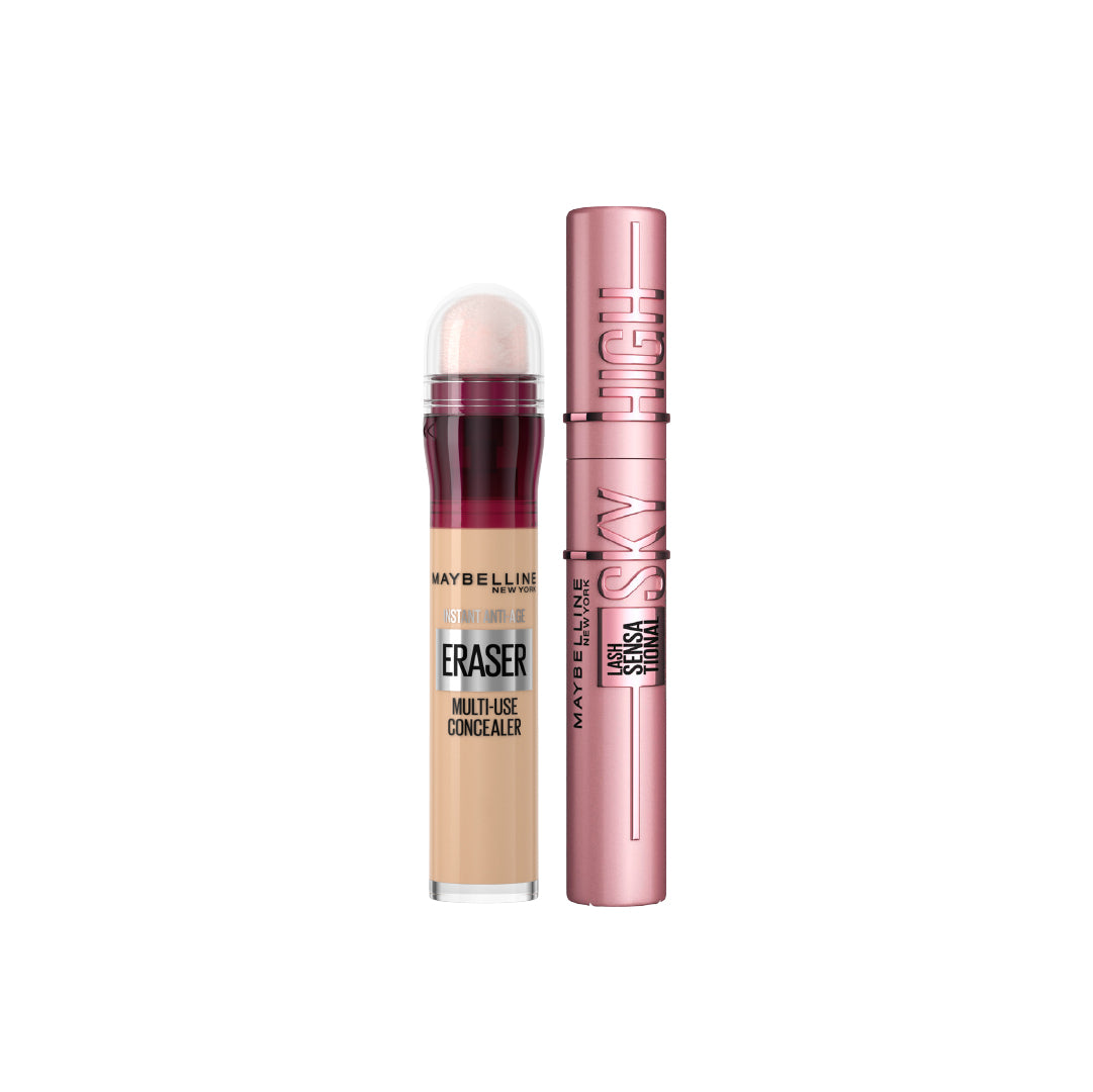 Maybelline New York Instant Age Rewind Eraser Dark circles treatment, Multi-Use Concealer + Maybelline New York Lash Sensational Sky High Mascara - Volumizing & Lengthening