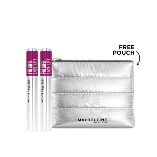X2 Maybelline New York The Falsies Lash Lift Washable Mascara-Dramatic Length And Volume + False Eyelash Effect + Free Makuep Pouch