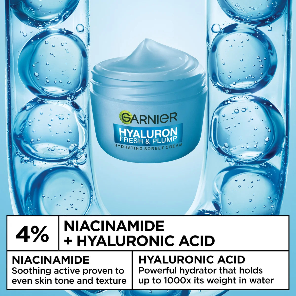 Garnier Hyaluron Fresh & Plump Cream - Hydration, 48H Oil Free - 4% [Hyaluronic Acid + Niacinamide]
