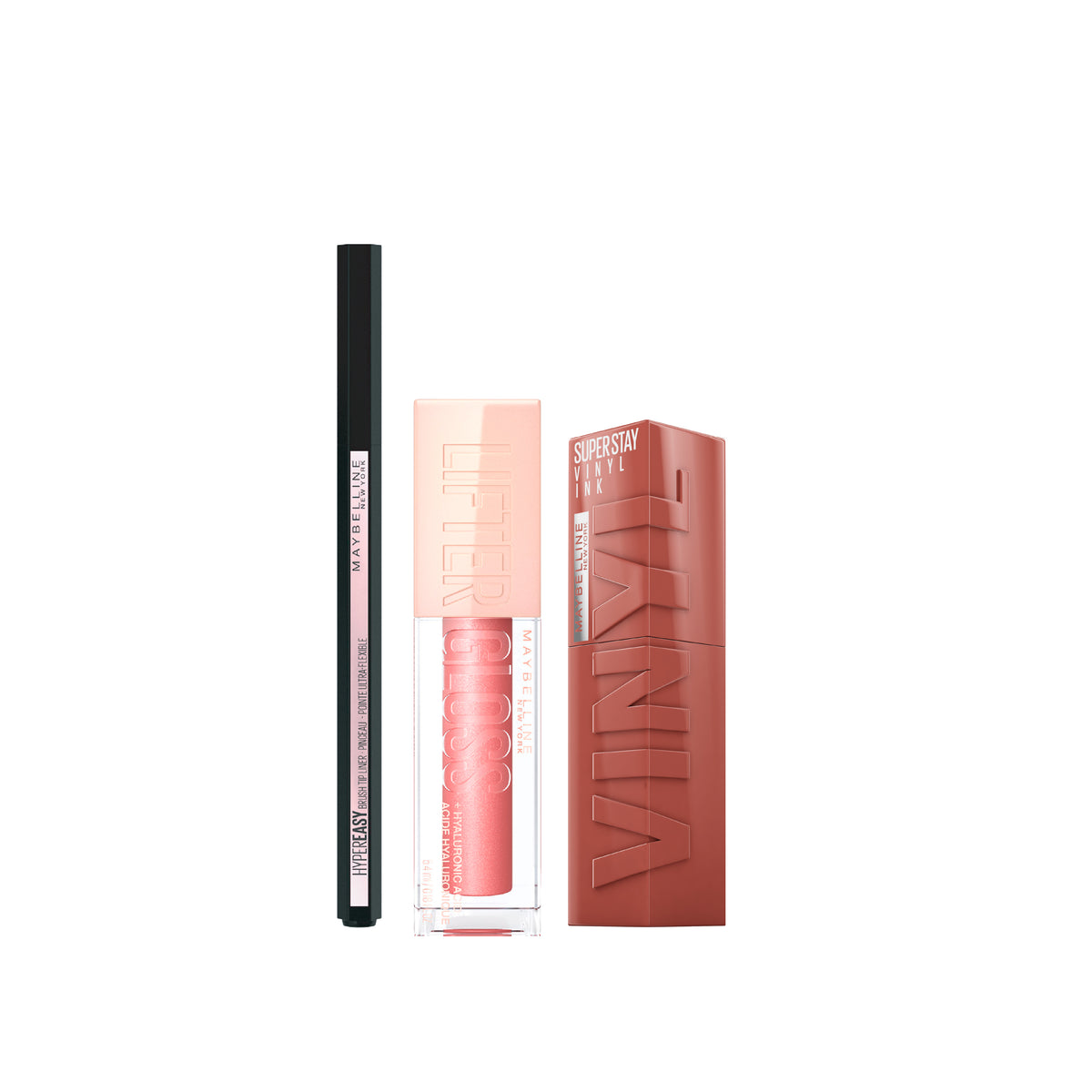 Maybelline New York Eyestudio Hyper Easy Liquid Liner Matte + Maybelline Lifter Gloss+ Maybelline New York Super Stay Vinyl Ink