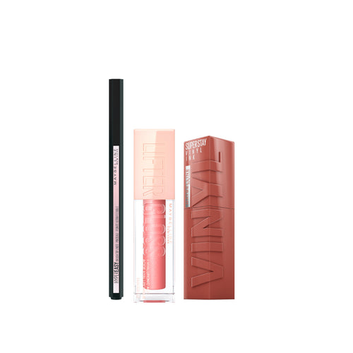 Maybelline New York Eyestudio Hyper Easy Liquid Liner Matte + Maybelline Lifter Gloss+ Maybelline New York Super Stay Vinyl Ink