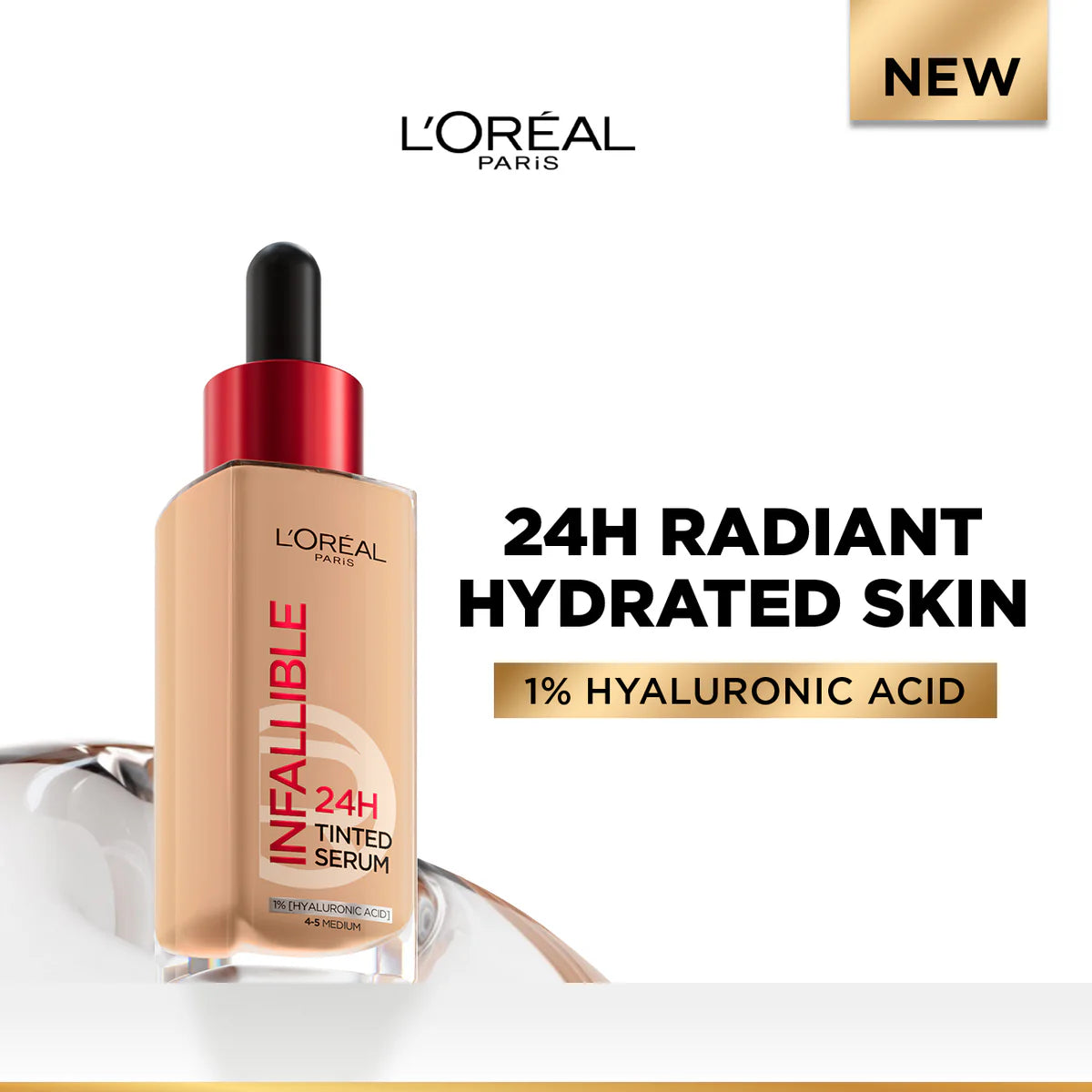 L'Oréal Paris Infallible 24H Tinted Serum With 1% Hyaluronic Acid For Radiant Hydrated Skin, Light To Medium Coverage, 30ml