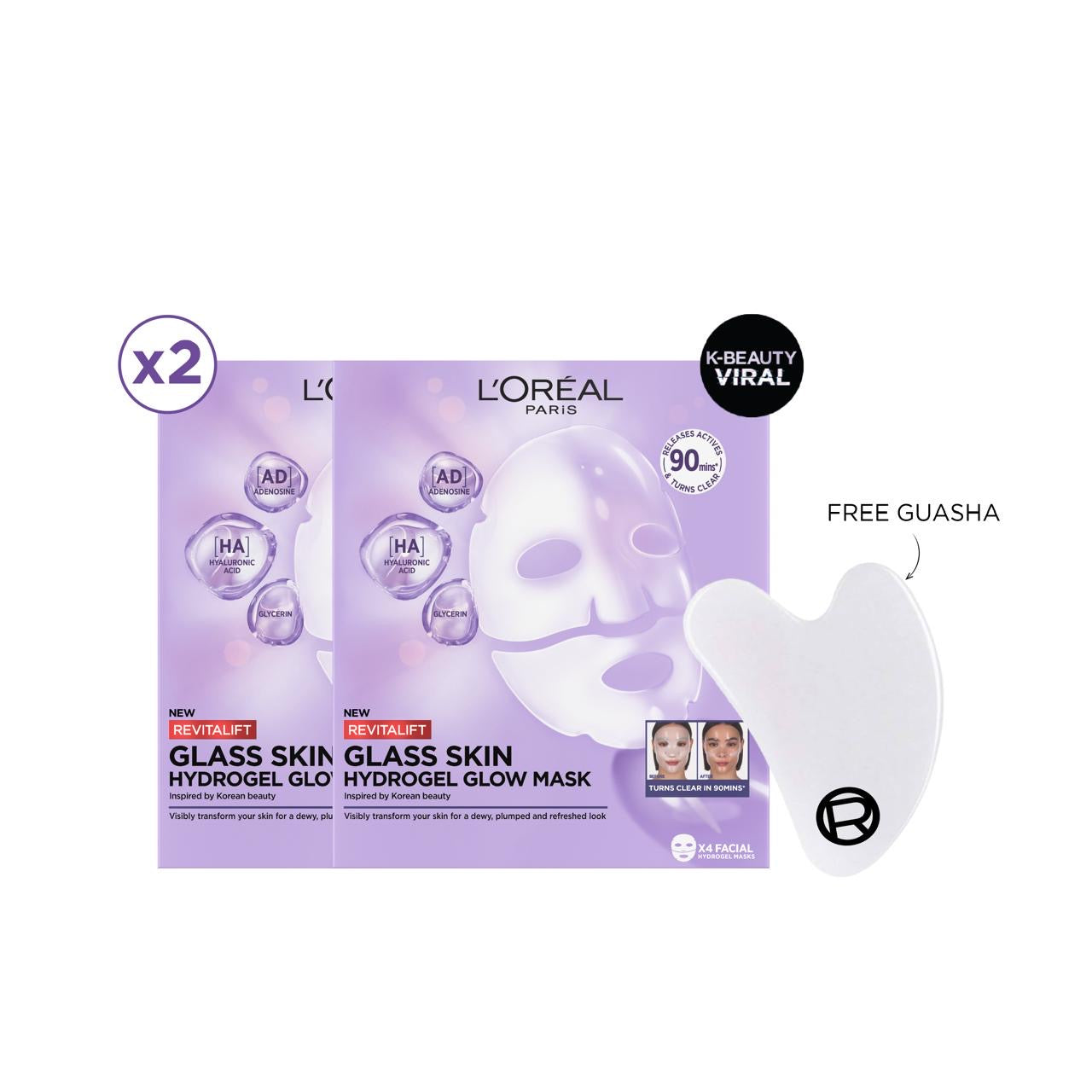X2 L'Oréal Paris Revitalift Filler Hydrogel Glow Mask Single Pack + Free Gua Sha