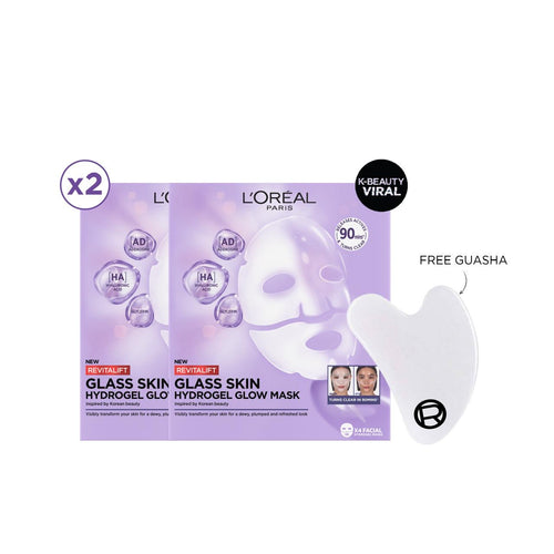 X2 L'Oréal Paris Revitalift Filler Hydrogel Glow Mask Single Pack + Free GuaSha