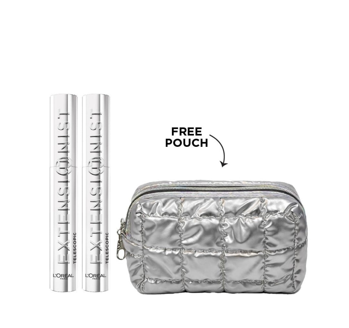 X2 L'Oréal Paris Telescopic Extensionist Mascara for 24H Long-Lasting Curl, Volume, and Exceptional Eyelashes + Free Pouch
