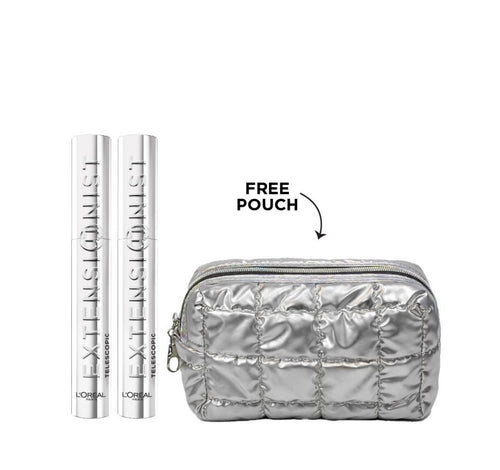 X2 L'Oréal Paris Telescopic Extensionist Mascara for 24H Long-Lasting Curl, Volume, and Exceptional Eyelashes + Free Pouch