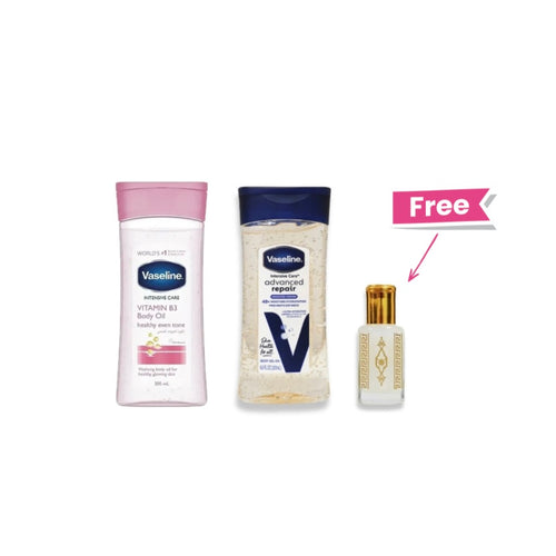 Vaseline B3 Body Oil + Vaseline Advanced Repair Body Gel Oil + Free Musk