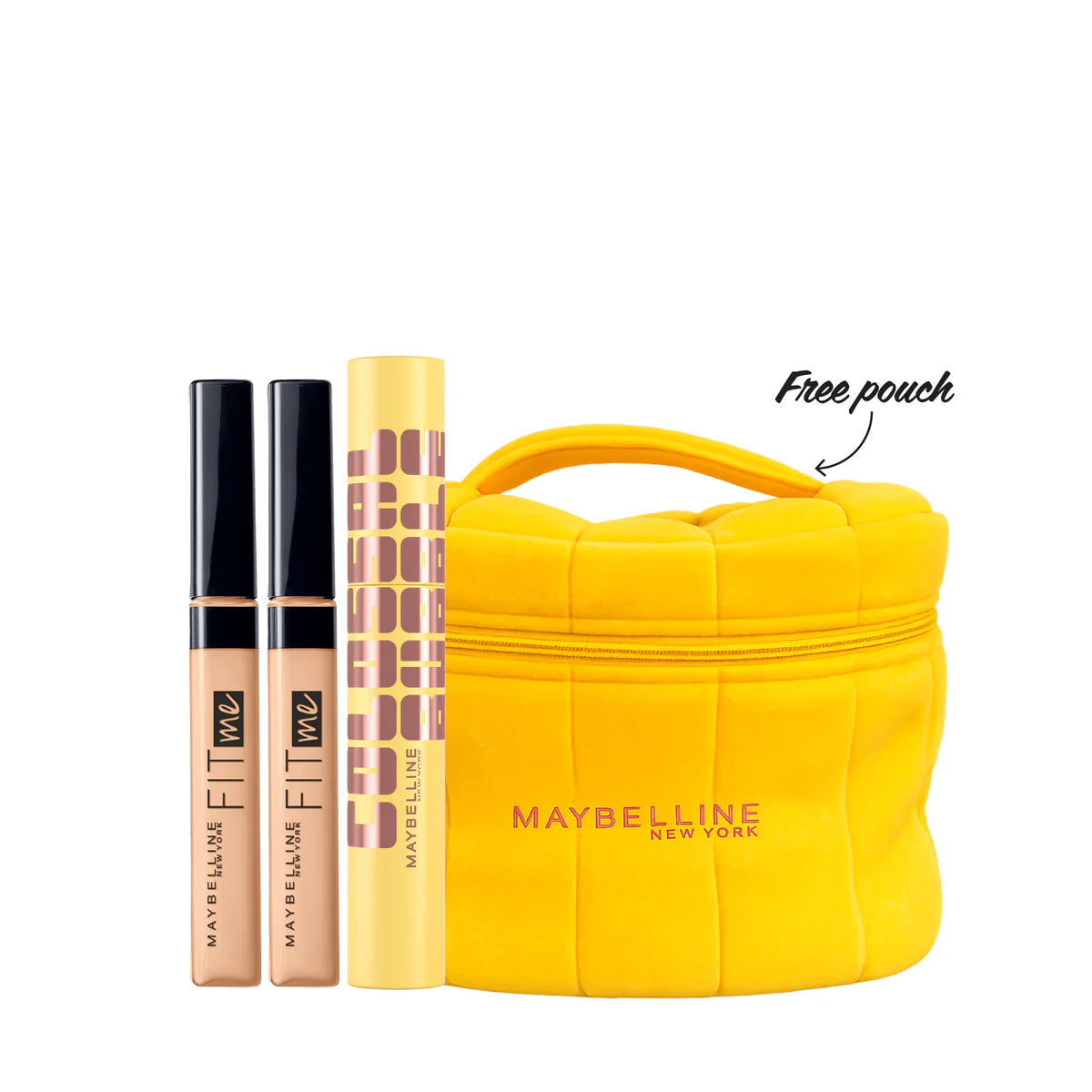 Maybelline New York Colossal Bubble Mascara + Maybelline New York Flawless Fit Me Concealer  + Free Pouch
