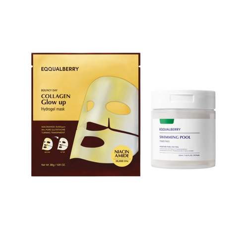 EQQUALBERRY Swimming Pool Toner Pads + EQQUALBERRY COLLAGEN GLOW UP HYDROGEL MASK