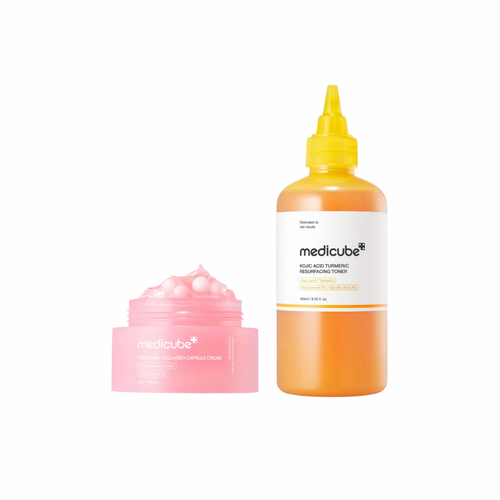Medicube Kojic Acid Turmeric Toning Resurfacing Toner + Medicube PDRN Pink Collagen Capsule Cream