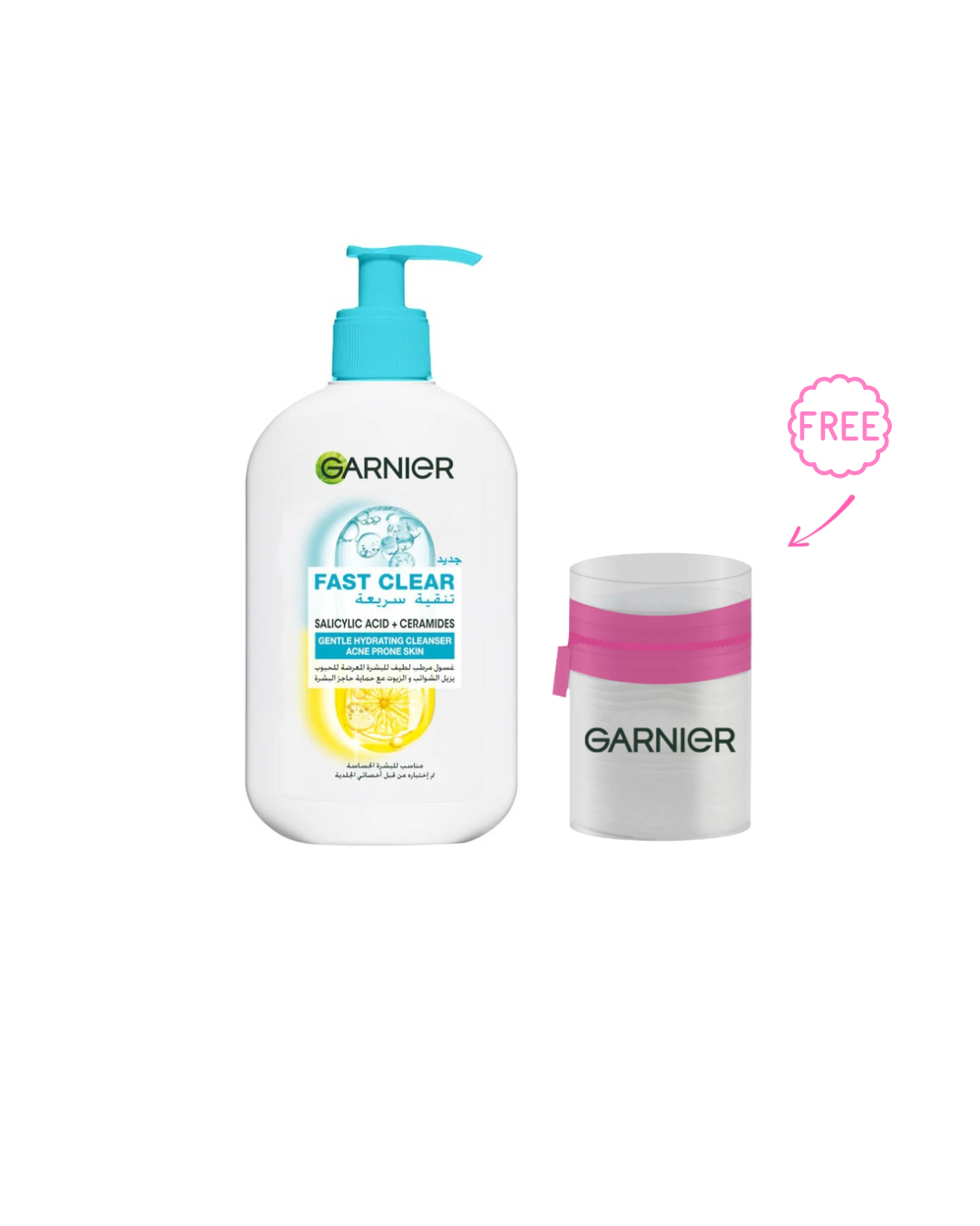 Garnier Fast Clear Gentle Hydrating Cleanser + Free Garnier cotton Pouch