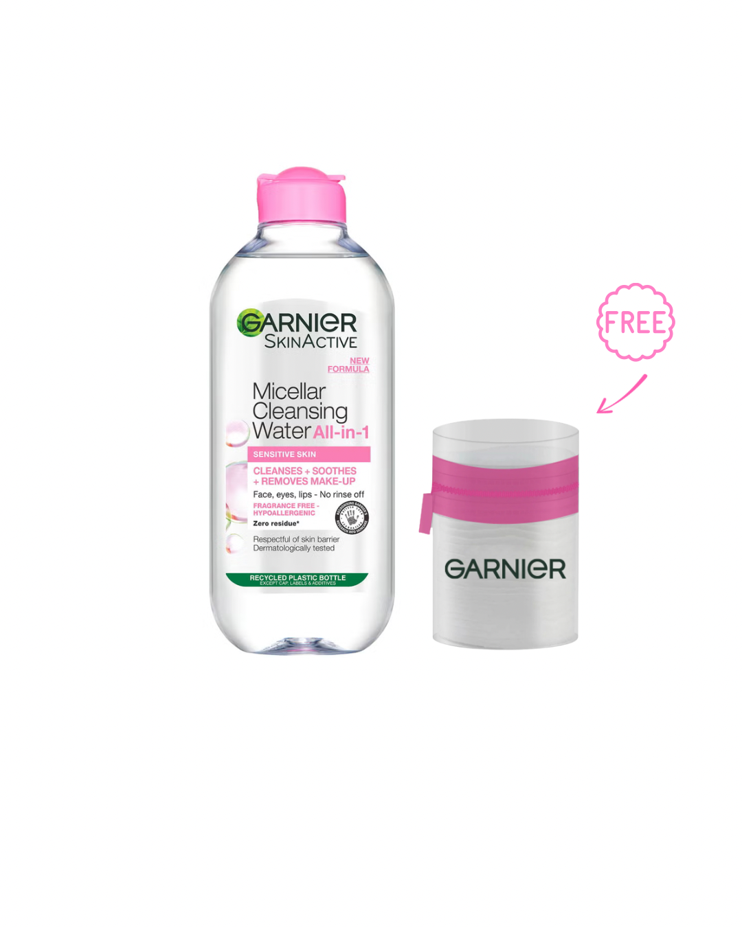 Garnier Micellar Water Facial Cleanser and Makeup Remover 400 ML + Free Garnier cotton Pouch