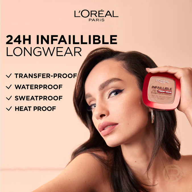 L’Oréal  Paris infallible Up to 24H Fresh Wear Foundation in a Powder- Waterproof, Heatproof, Sweatproof