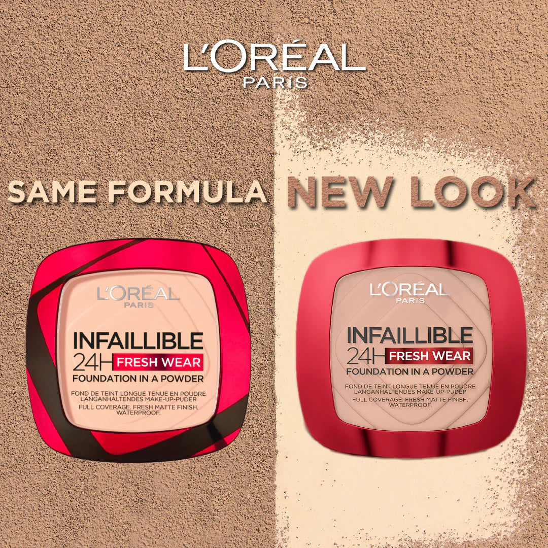 L’Oréal  Paris infallible Up to 24H Fresh Wear Foundation in a Powder- Waterproof, Heatproof, Sweatproof