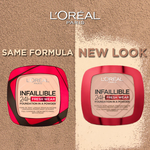 L’Oréal  Paris infallible Up to 24H Fresh Wear Foundation in a Powder- Waterproof, Heatproof, Sweatproof