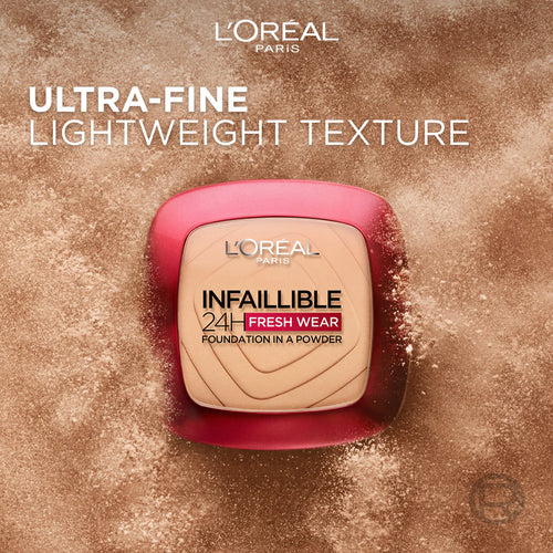 L’Oréal  Paris infallible Up to 24H Fresh Wear Foundation in a Powder- Waterproof, Heatproof, Sweatproof