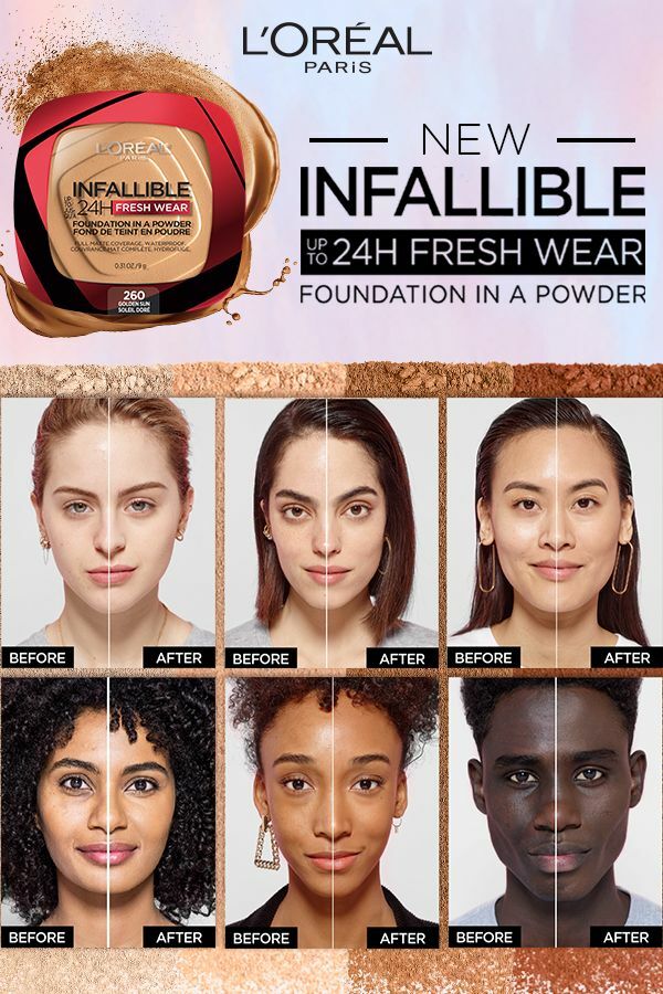 L’Oréal  Paris infallible Up to 24H Fresh Wear Foundation in a Powder- Waterproof, Heatproof, Sweatproof