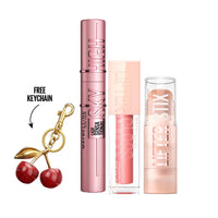 Maybelline New York Lifter Stix Multi-Use Face Stick Contour, Bronzer, Concealer and Foundation Stick, All-In-One Creamy Face Makeup + Maybelline  Lifter Gloss + Maybelline  Lash Sensational Sky High Mascara + FREE Cherry Bag Charm